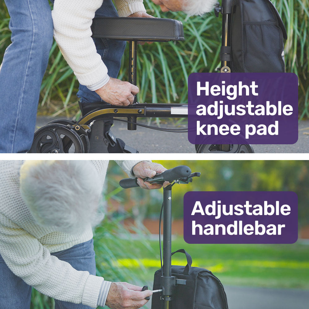 Equipmed Knee Scooter Walker, Dual Brakes - Bag - Broken Leg Ankle Foot Mobility - Crutches Alternative - V219-HELKNSEQS1KB