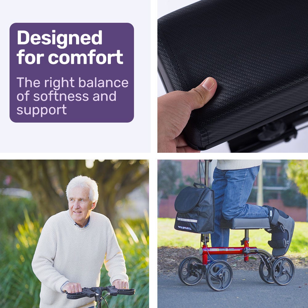 Equipmed Knee Scooter Walker, Dual Brakes - Bag - Broken Leg Ankle Foot Mobility - Crutches Alternative - Red V219-HELKNSEQS1RB