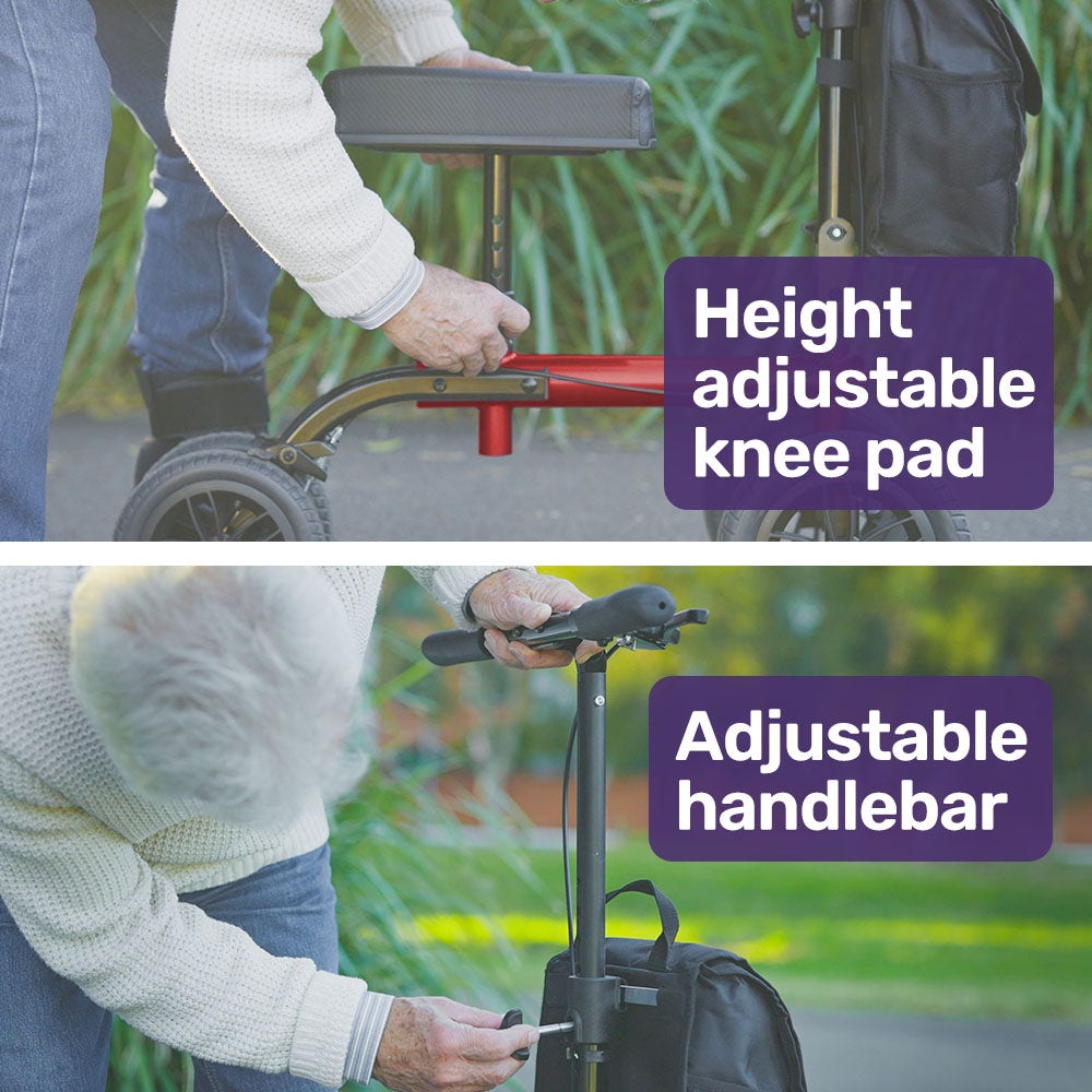 Equipmed Knee Scooter Walker, Dual Brakes - Bag - Broken Leg Ankle Foot Mobility - Crutches Alternative - Red V219-HELKNSEQS1RB