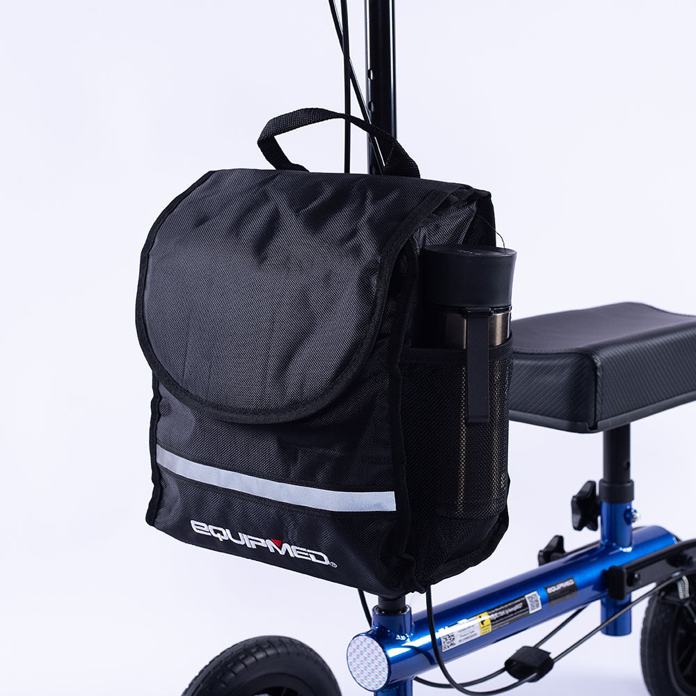 EQUIPMED Knee Scooter Walker, 10 inch Tyres Dual Brakes Bag - Broken Leg Ankle Foot Mobility - Crutches V219-HELKNSEQS2BA