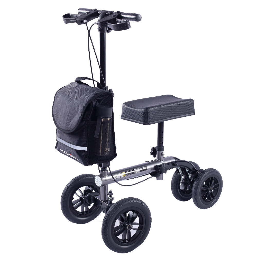 EQUIPMED Knee Scooter Walker, 10 inch Tyres Dual Brakes Bag - Broken Leg Ankle Foot Mobility - Crutches V219-HELKNSEQS2TA