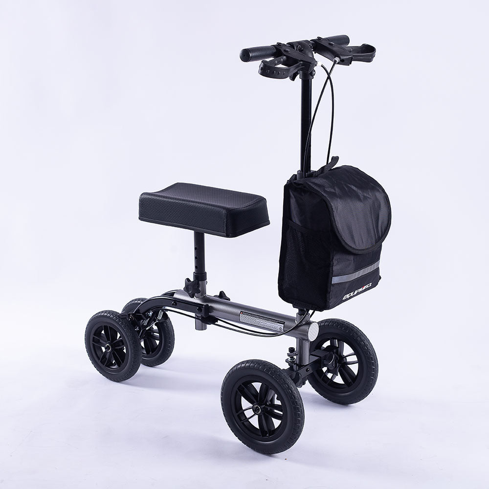 EQUIPMED Knee Scooter Walker, 10 inch Tyres Dual Brakes Bag - Broken Leg Ankle Foot Mobility - Crutches V219-HELKNSEQS2TA
