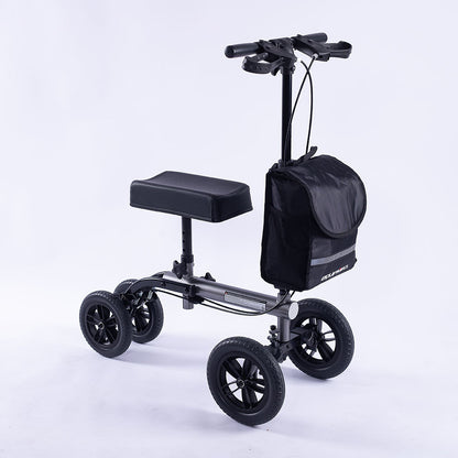 EQUIPMED Knee Scooter Walker, 10 inch Tyres Dual Brakes Bag - Broken Leg Ankle Foot Mobility - Crutches V219-HELKNSEQS2TA