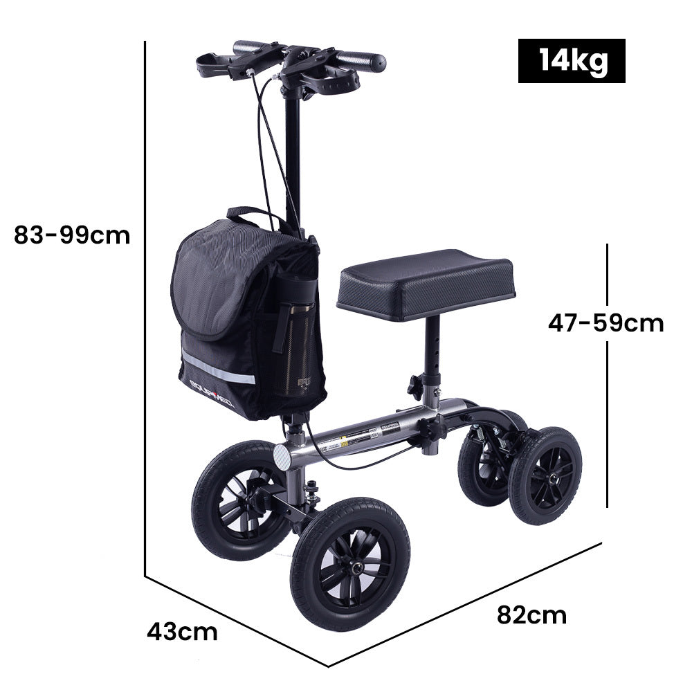 EQUIPMED Knee Scooter Walker, 10 inch Tyres Dual Brakes Bag - Broken Leg Ankle Foot Mobility - Crutches V219-HELKNSEQS2TA
