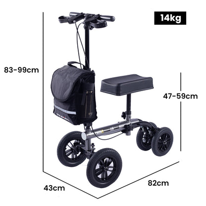 EQUIPMED Knee Scooter Walker, 10 inch Tyres Dual Brakes Bag - Broken Leg Ankle Foot Mobility - Crutches V219-HELKNSEQS2TA