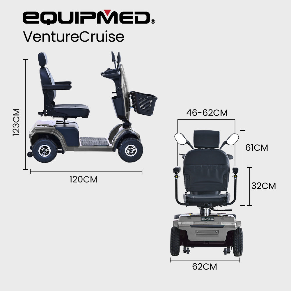 EQUIPMED Mobility Scooter, S-XXL comfortable size for all riders, 30km Max Range, 180kg capacity, Grey V219-HELMBUEQ5GYA