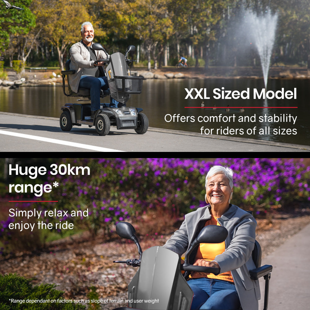 EQUIPMED Mobility Scooter, S-XXL comfortable size for all riders, 30km Max Range, 180kg capacity, Grey V219-HELMBUEQ5GYA