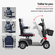EQUIPMED Mobility Scooter, S-XXL comfortable size for all riders, 30km Max Range, 180kg capacity, Grey V219-HELMBUEQ5GYA