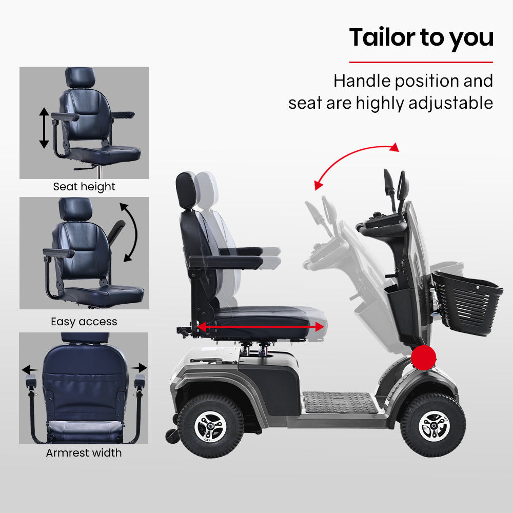 EQUIPMED Mobility Scooter, S-XXL comfortable size for all riders, 30km Max Range, 180kg capacity, Grey V219-HELMBUEQ5GYA