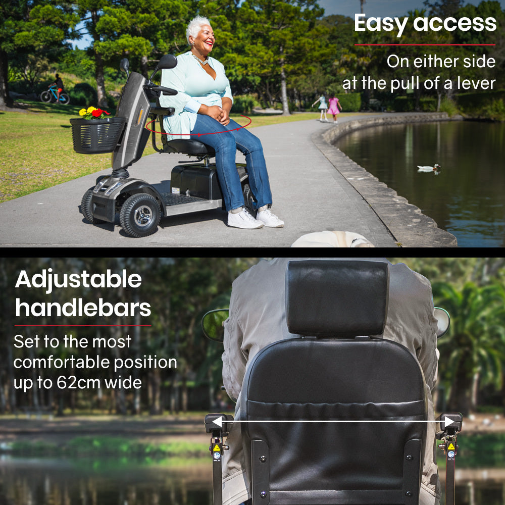 EQUIPMED Mobility Scooter, S-XXL comfortable size for all riders, 30km Max Range, 180kg capacity, Grey V219-HELMBUEQ5GYA