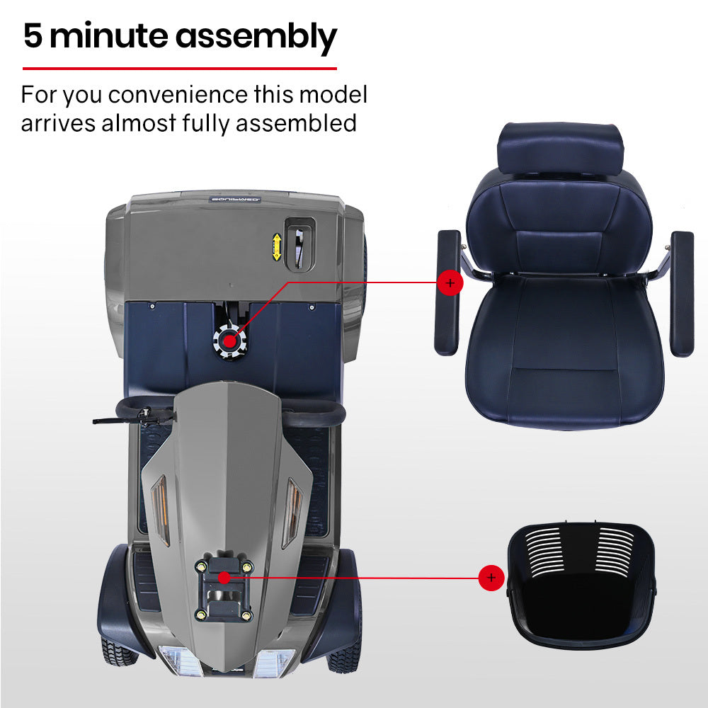 EQUIPMED Mobility Scooter, S-XXL comfortable size for all riders, 30km Max Range, 180kg capacity, Grey V219-HELMBUEQ5GYA