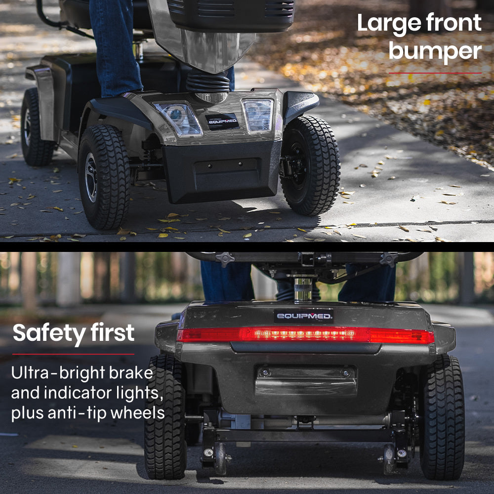 EQUIPMED Mobility Scooter, S-XXL comfortable size for all riders, 30km Max Range, 180kg capacity, Grey V219-HELMBUEQ5GYA