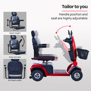 EQUIPMED VentureCruise Mobility Scooter, S-XXL comfortable size for all riders, 30km Max Range, 180kg V219-HELMBUEQ5RDA