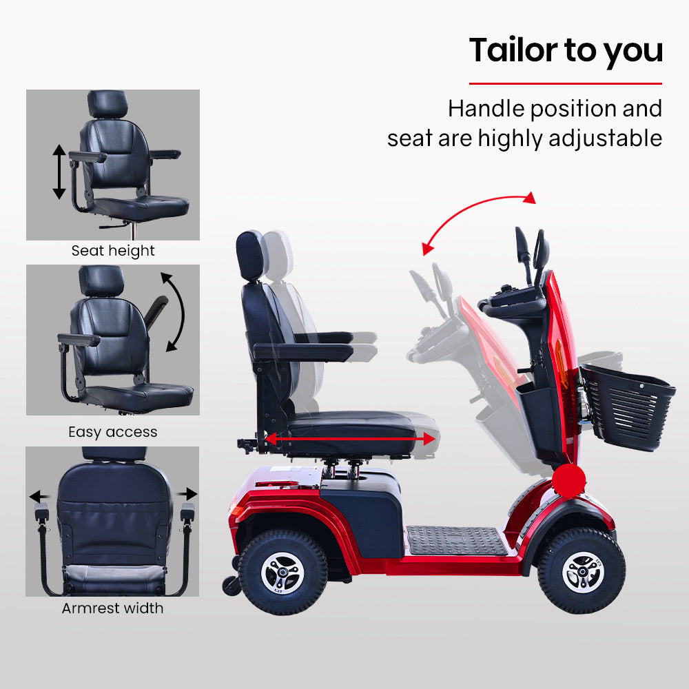 EQUIPMED VentureCruise Mobility Scooter, S-XXL comfortable size for all riders, 30km Max Range, 180kg V219-HELMBUEQ5RDA