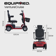 EQUIPMED VentureCruise Mobility Scooter, S-XXL comfortable size for all riders, 30km Max Range, 180kg V219-HELMBUEQ5RDA