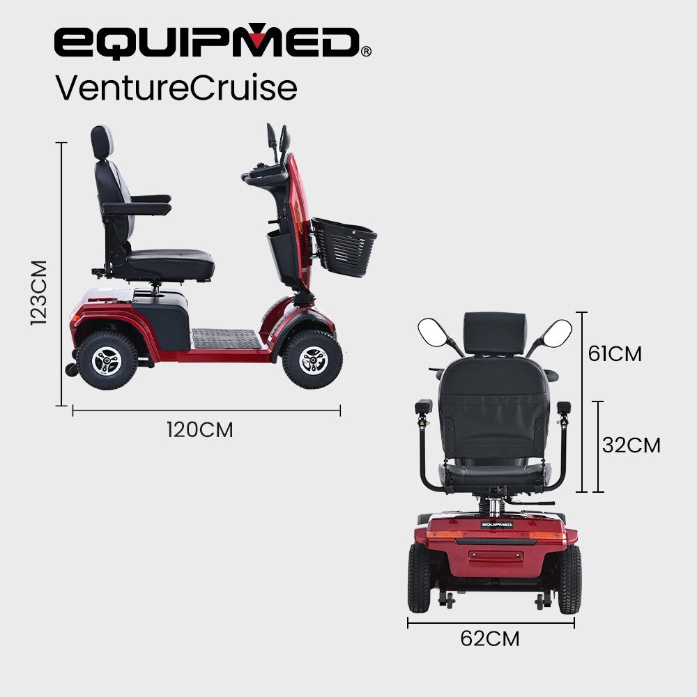EQUIPMED VentureCruise Mobility Scooter, S-XXL comfortable size for all riders, 30km Max Range, 180kg V219-HELMBUEQ5RDA