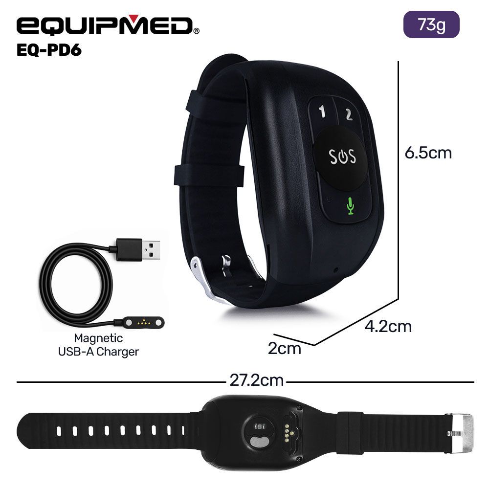 EQUIPMED GPS Fall Detection Emergency Bracelet with SOS Button, for Seniors, 2 Way Calling, Location V219-HELPMAMHPD6A