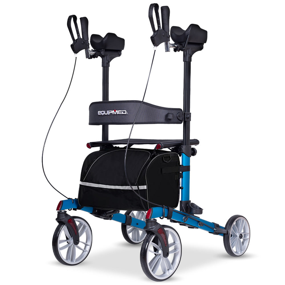 EQUIPMED Upright Rollator Walker with Forearm Support Rests, Mobilty Aid with Seat, Blue V219-HELRLTEQU5BA