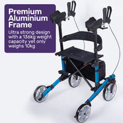 EQUIPMED Upright Rollator Walker with Forearm Support Rests, Mobilty Aid with Seat, Blue V219-HELRLTEQU5BA