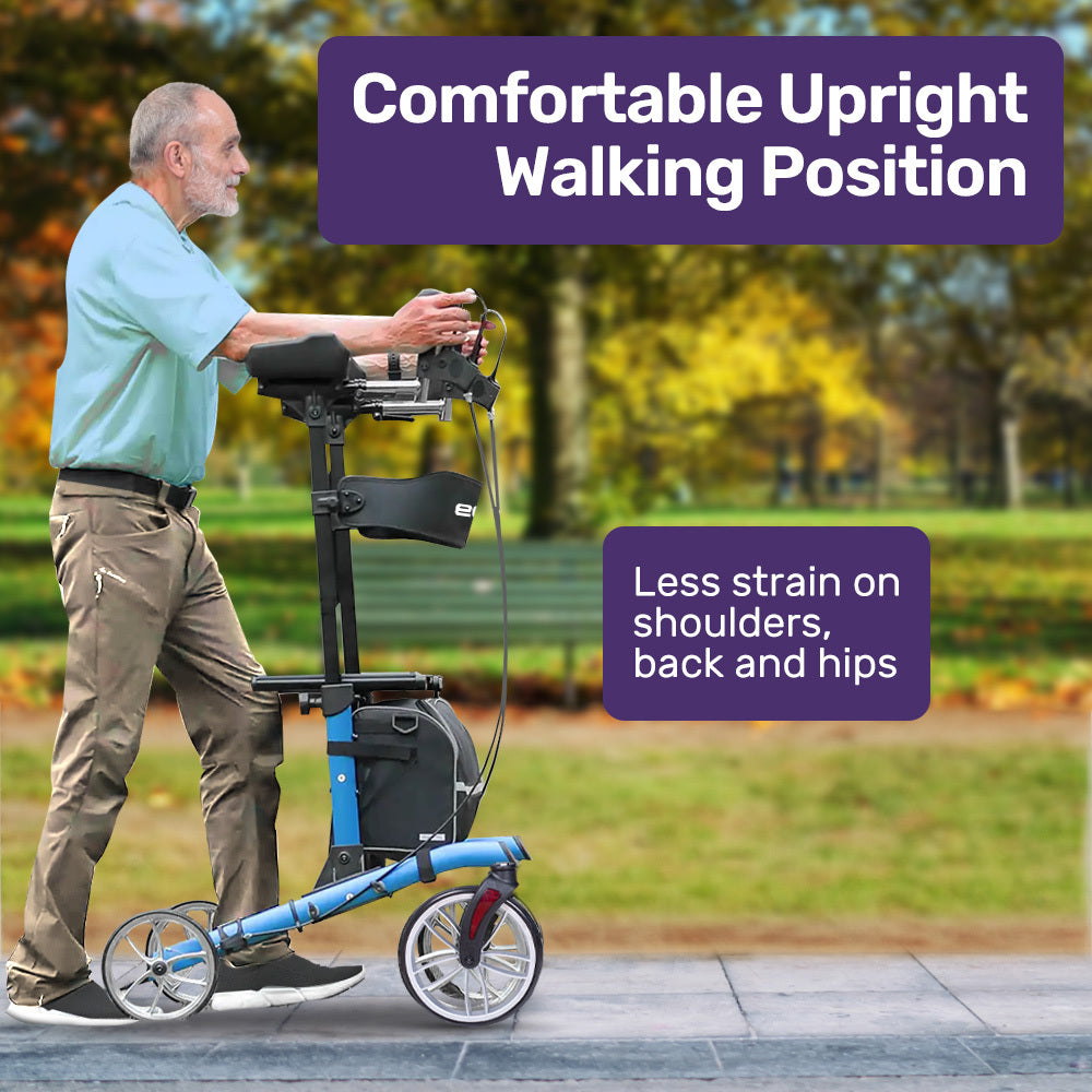 EQUIPMED Upright Rollator Walker with Forearm Support Rests, Mobilty Aid with Seat, Blue V219-HELRLTEQU5BA