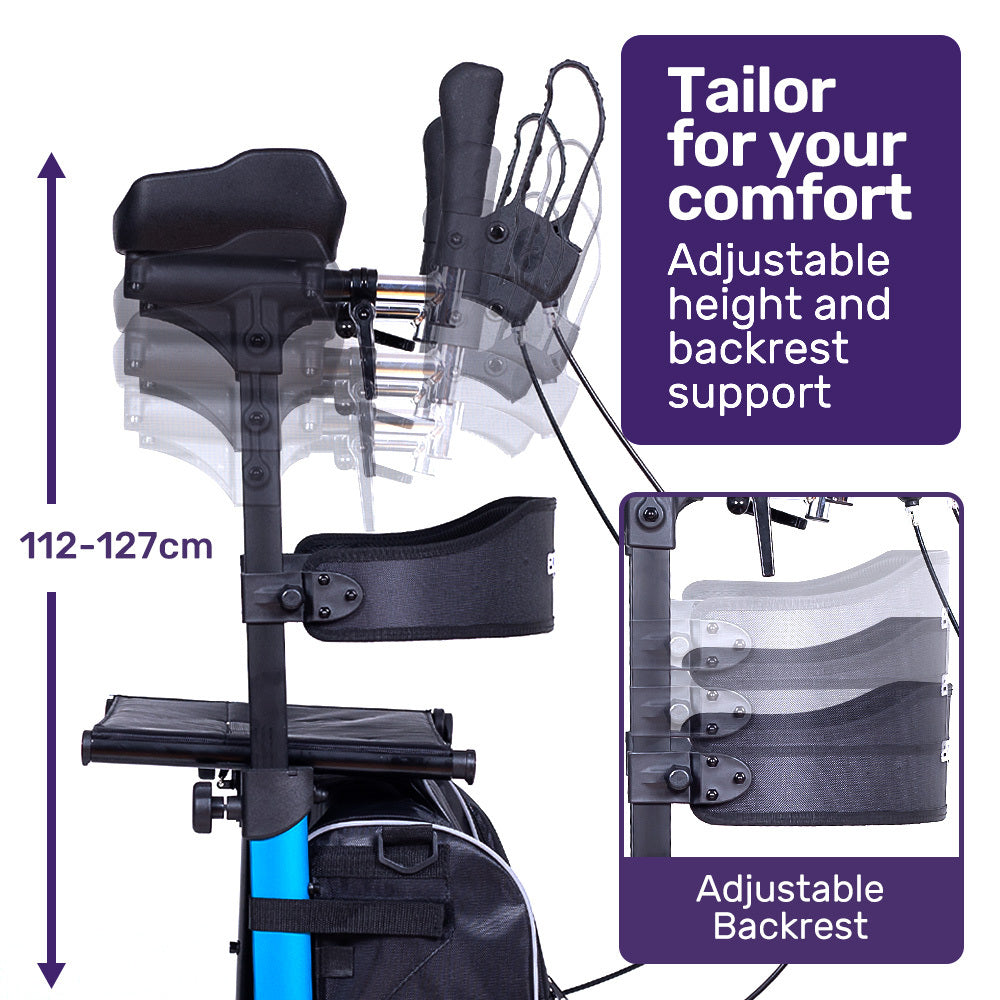 EQUIPMED Upright Rollator Walker with Forearm Support Rests, Mobilty Aid with Seat, Blue V219-HELRLTEQU5BA