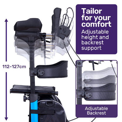 EQUIPMED Upright Rollator Walker with Forearm Support Rests, Mobilty Aid with Seat, Blue V219-HELRLTEQU5BA