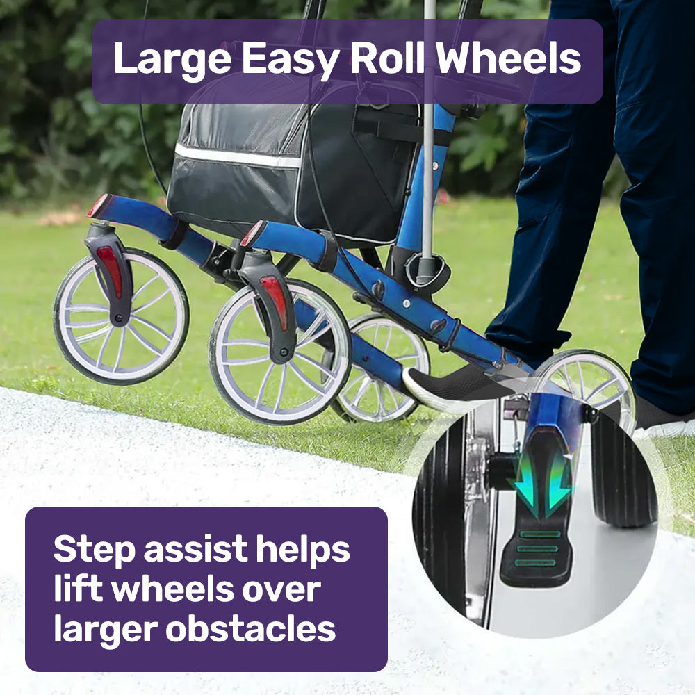 EQUIPMED Upright Rollator Walker with Forearm Support Rests, Mobilty Aid with Seat, Blue V219-HELRLTEQU5BA