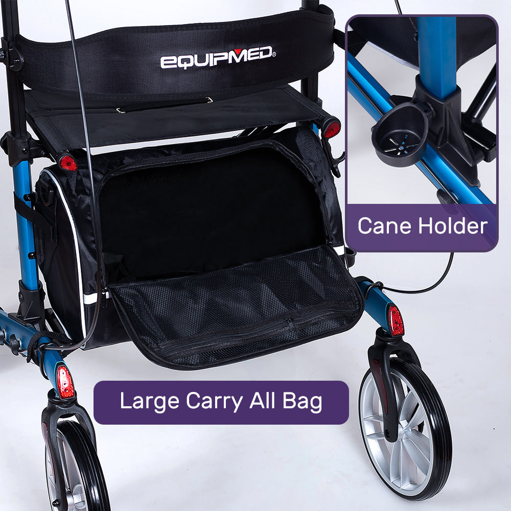 EQUIPMED Upright Rollator Walker with Forearm Support Rests, Mobilty Aid with Seat, Blue V219-HELRLTEQU5BA