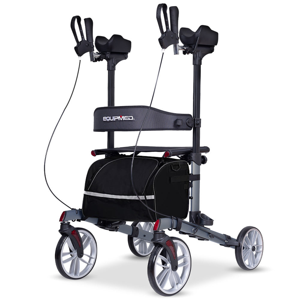 EQUIPMED Upright Rollator Walker with Forearm Rest Supports, Mobilty Aid with Seat, Grey V219-HELRLTEQU5GA