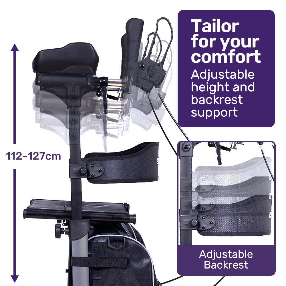 EQUIPMED Upright Rollator Walker with Forearm Rest Supports, Mobilty Aid with Seat, Grey V219-HELRLTEQU5GA