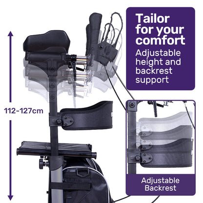 EQUIPMED Upright Rollator Walker with Forearm Rest Supports, Mobilty Aid with Seat, Grey V219-HELRLTEQU5GA