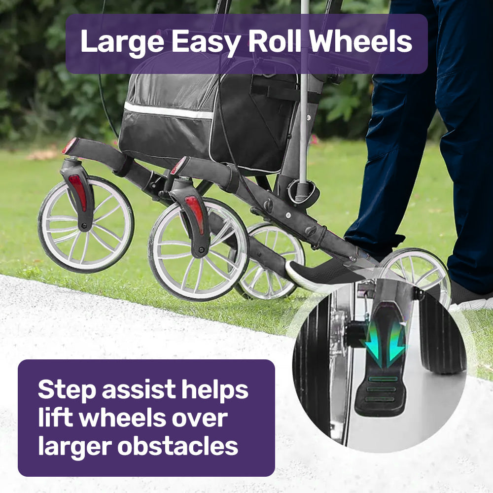 EQUIPMED Upright Rollator Walker with Forearm Rest Supports, Mobilty Aid with Seat, Grey V219-HELRLTEQU5GA