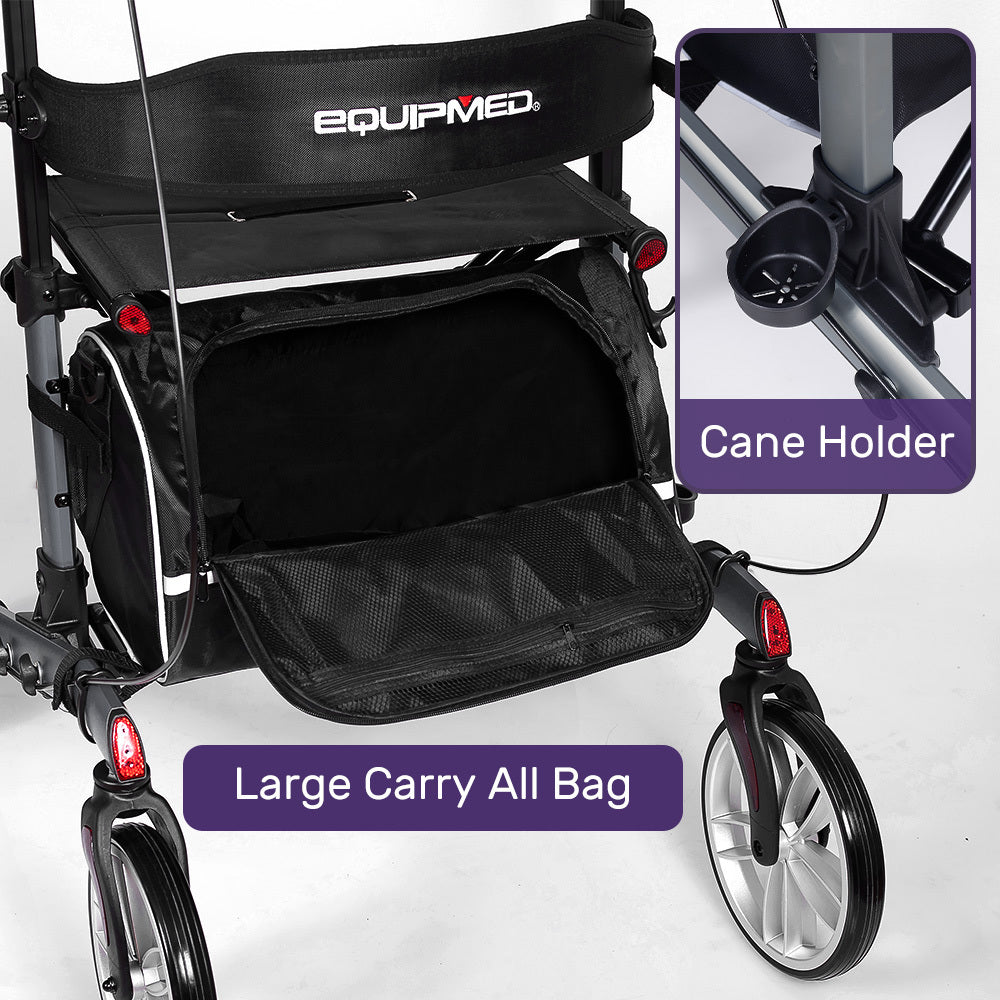 EQUIPMED Upright Rollator Walker with Forearm Rest Supports, Mobilty Aid with Seat, Grey V219-HELRLTEQU5GA