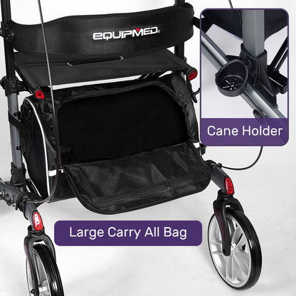 EQUIPMED Upright Rollator Walker with Forearm Rest Supports, Mobilty Aid with Seat, Grey V219-HELRLTEQU5GA