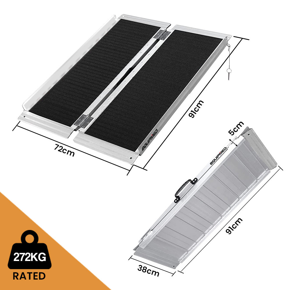 EQUIPMED 91cm Portable Folding Aluminium Access Ramp, 272kg Rated, Black Ultra-Grip, for Wheelchair, Mobility V219-HELRMPEQ09KA