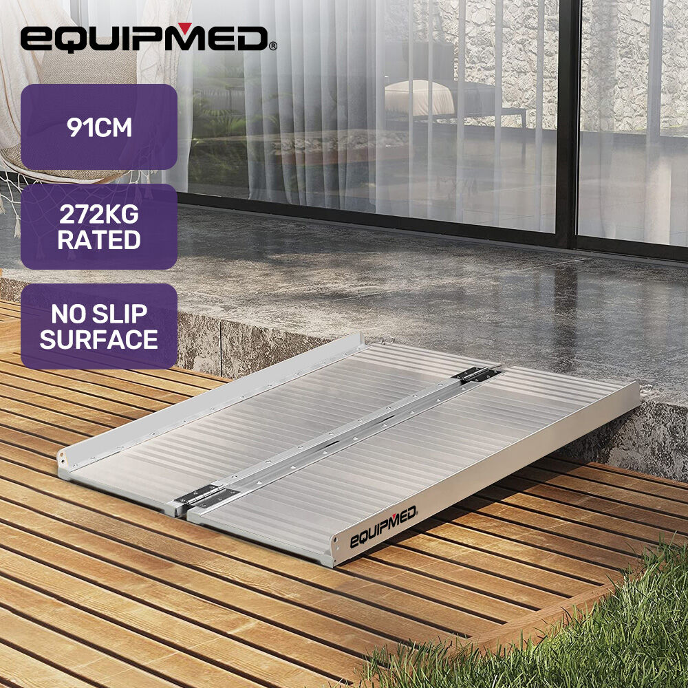 EQUIPMED 91cm Portable Folding Aluminium Access Ramp, 272kg Rated, for Wheelchair, Mobility Scooter, Rollator V219-HELRMPEQ09SA