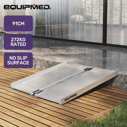 EQUIPMED 91cm Portable Folding Aluminium Access Ramp, 272kg Rated, for Wheelchair, Mobility Scooter, Rollator V219-HELRMPEQ09SA
