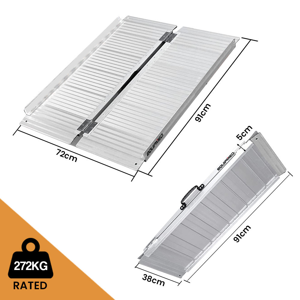 EQUIPMED 91cm Portable Folding Aluminium Access Ramp, 272kg Rated, for Wheelchair, Mobility Scooter, Rollator V219-HELRMPEQ09SA