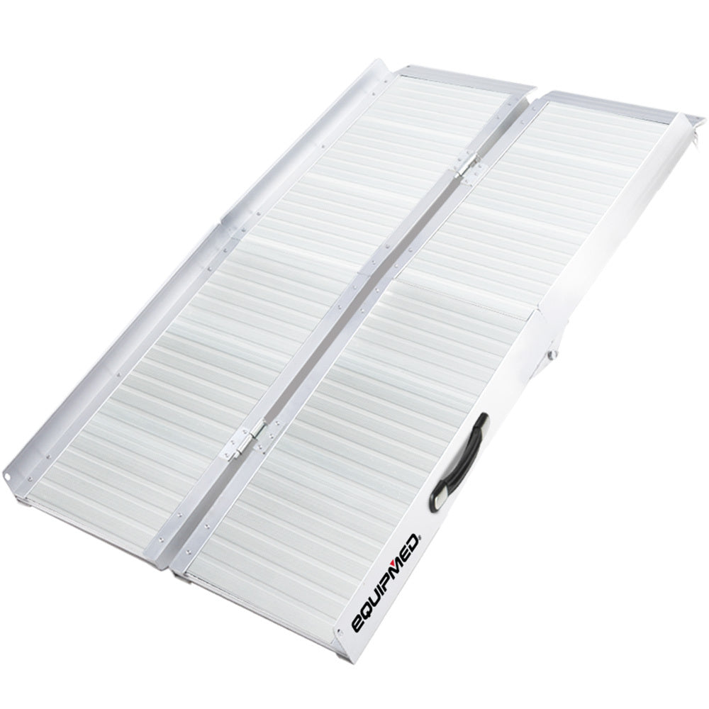EQUIPMED 123cm Portable Folding Aluminium Access Ramp 272kg Rated, Silver, for Wheelchair, Mobility Scooter V219-HELRMPEQ13KA