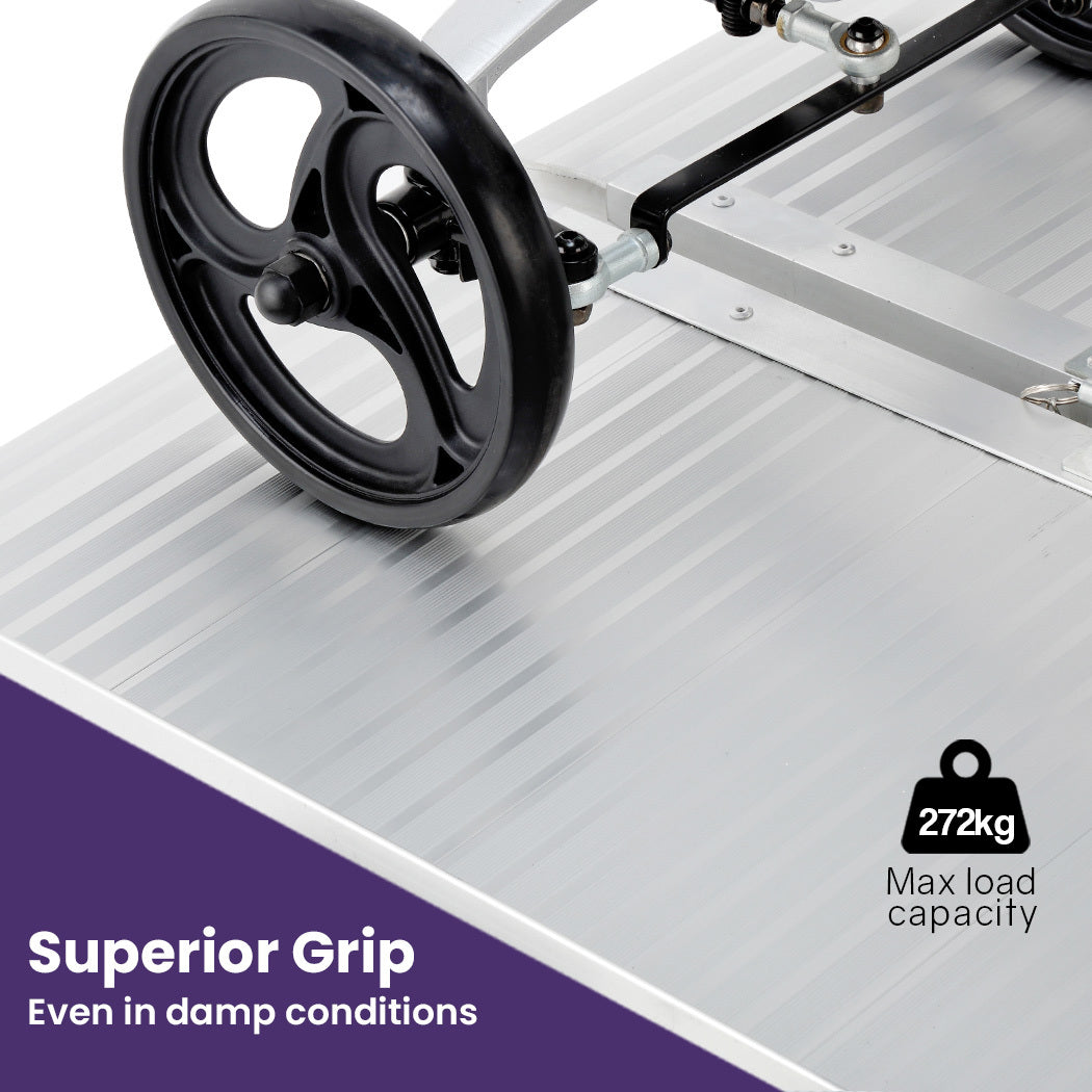 EQUIPMED 123cm Portable Folding Aluminium Access Ramp 272kg Rated, Silver, for Wheelchair, Mobility Scooter V219-HELRMPEQ13KA