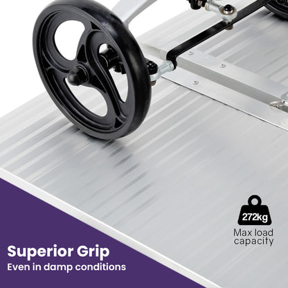 EQUIPMED 123cm Portable Folding Aluminium Access Ramp 272kg Rated, Silver, for Wheelchair, Mobility Scooter V219-HELRMPEQ13KA