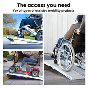 EQUIPMED 123cm Portable Folding Aluminium Access Ramp 272kg Rated, Silver, for Wheelchair, Mobility Scooter V219-HELRMPEQ13KA