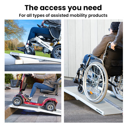 EQUIPMED 123cm Portable Folding Aluminium Access Ramp 272kg Rated, Silver, for Wheelchair, Mobility Scooter V219-HELRMPEQ13KA