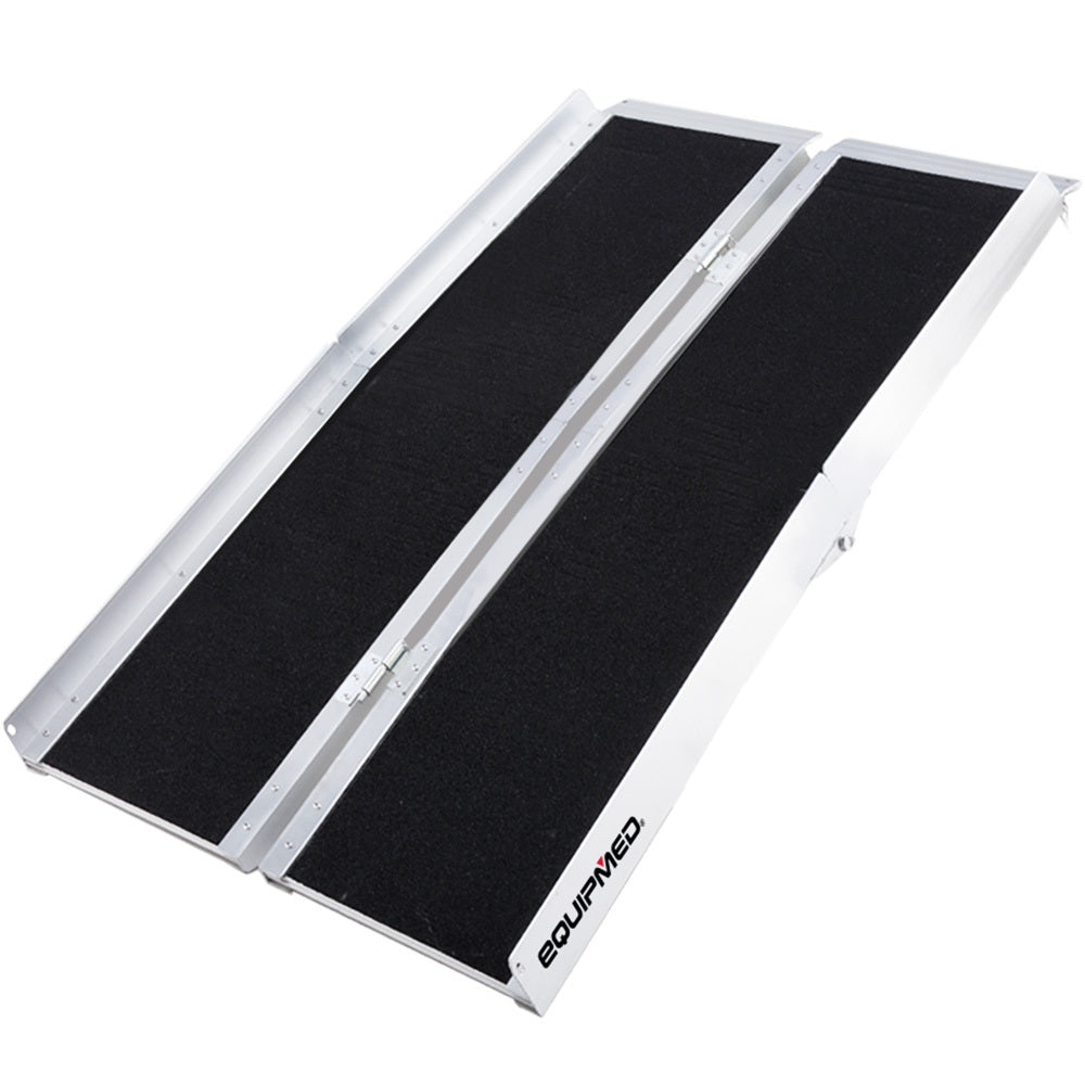 Equipmed 123cm Portable Folding Aluminium Access Ramp, 272kg Rated, Black Ultra-Grip, for Wheelchair, V219-HELRMPEQ13SA