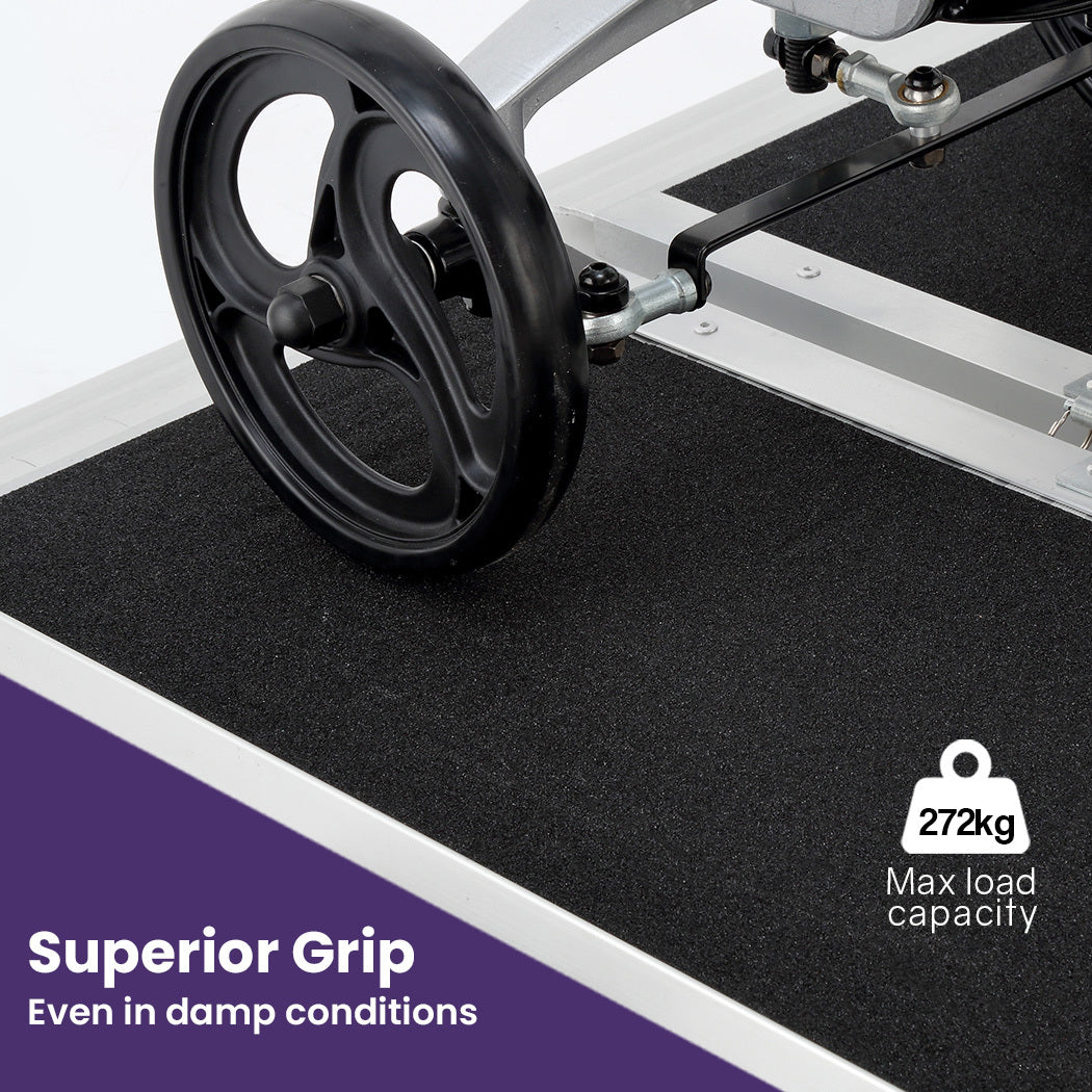 Equipmed 123cm Portable Folding Aluminium Access Ramp, 272kg Rated, Black Ultra-Grip, for Wheelchair, V219-HELRMPEQ13SA