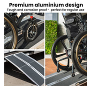 Equipmed 123cm Portable Folding Aluminium Access Ramp, 272kg Rated, Black Ultra-Grip, for Wheelchair, V219-HELRMPEQ13SA