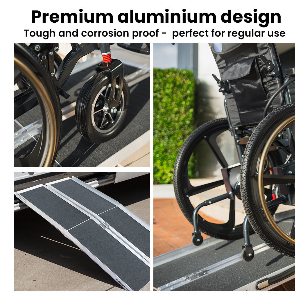 Equipmed 123cm Portable Folding Aluminium Access Ramp, 272kg Rated, Black Ultra-Grip, for Wheelchair, V219-HELRMPEQ13SA