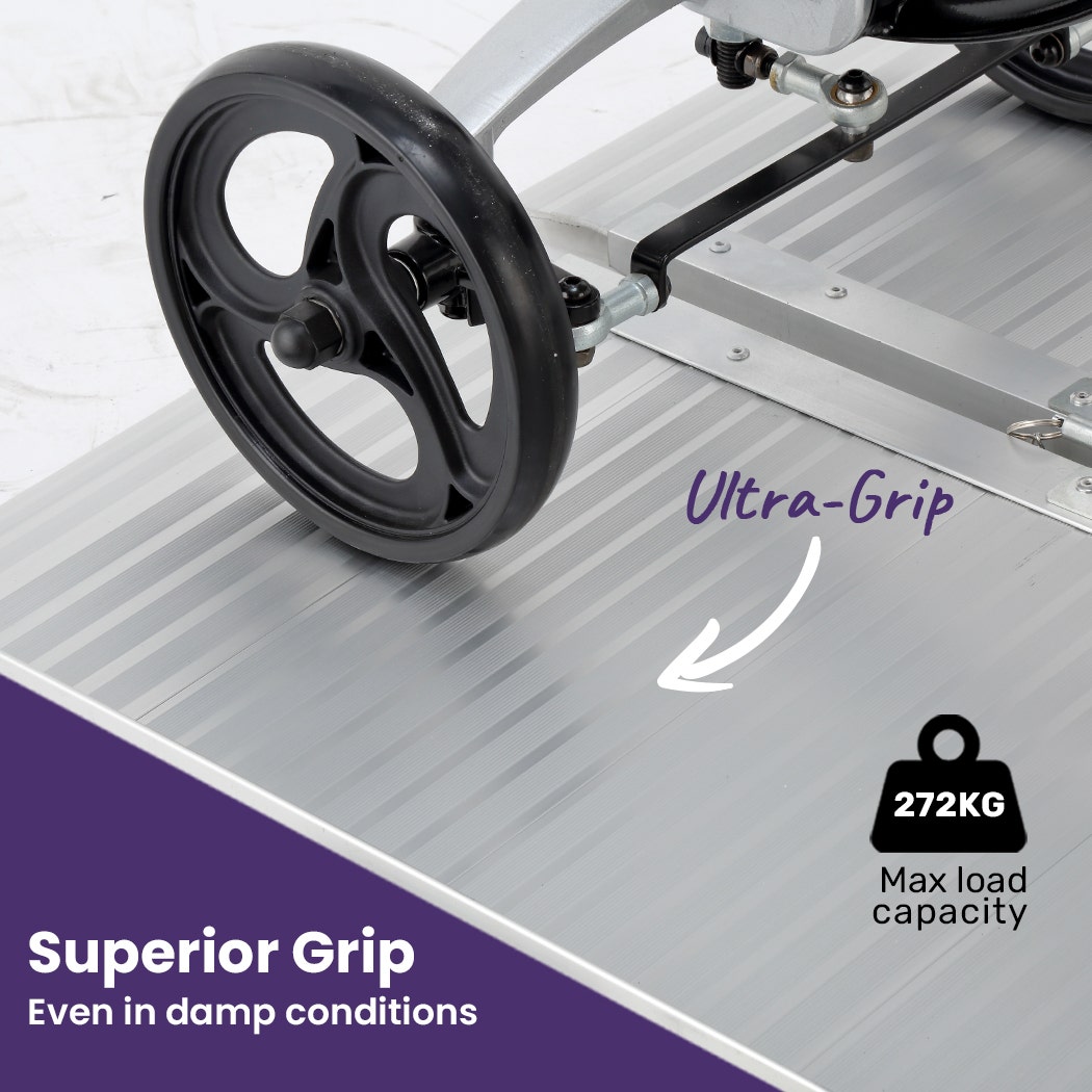 EQUIPMED 152cm Portable Folding Aluminium Access Ramp, 272kg Rated, for Wheelchair, Mobility Scooter, Rollator V219-HELRMPEQ15KA