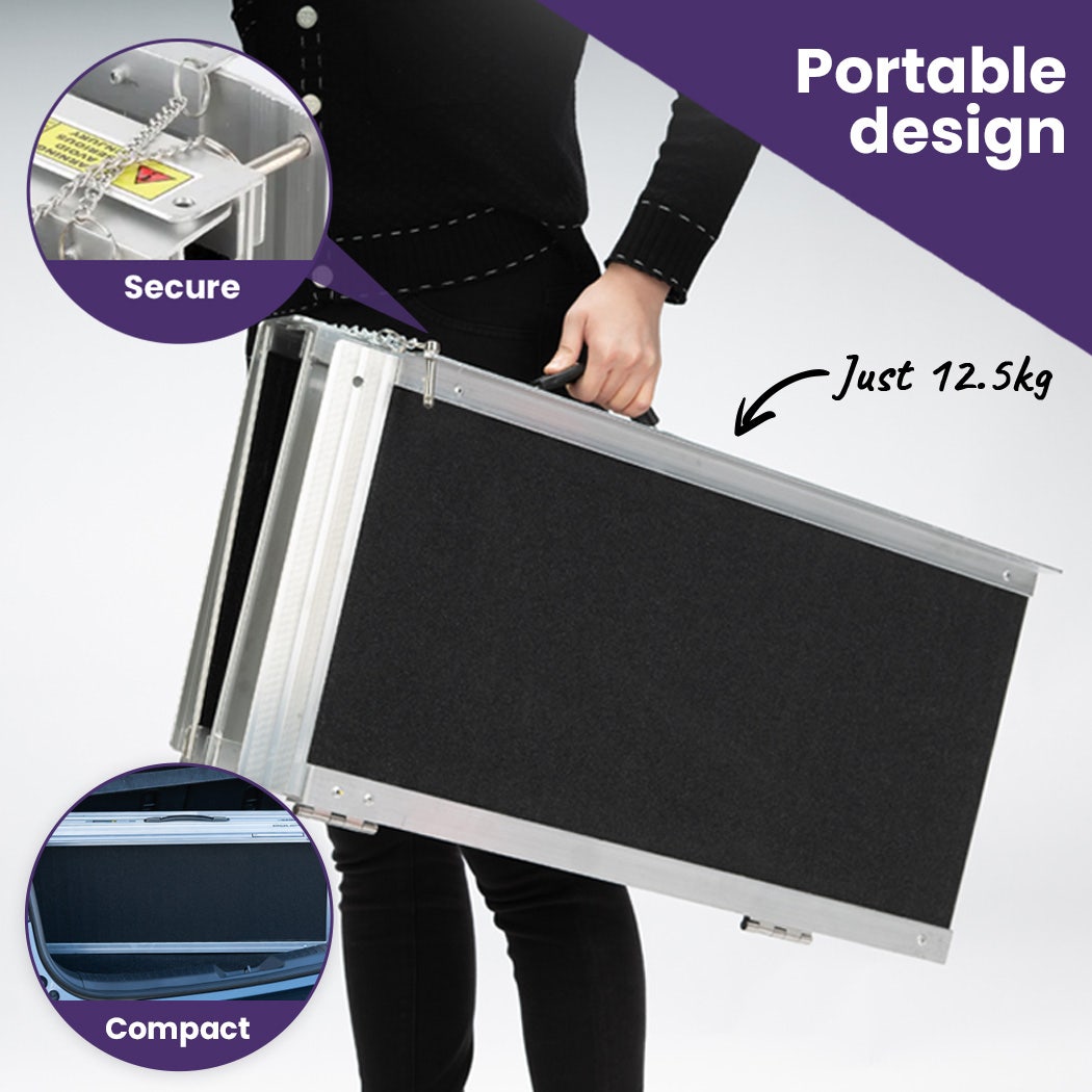 EQUIPMED 152cm Portable Folding Aluminium Access Ramp, 272kg Rated, for Wheelchair, Mobility Scooter, Rollator V219-HELRMPEQ15SA