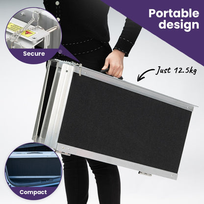 EQUIPMED 152cm Portable Folding Aluminium Access Ramp, 272kg Rated, for Wheelchair, Mobility Scooter, Rollator V219-HELRMPEQ15SA